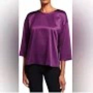 Eileen Fisher Women's Raisin Satin 3/4 Sleeve Blouse 1X- NWT